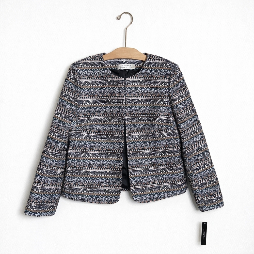 Tahari Arthur S. Levine Jacquard Jacket Size 10 Geometric Print Hook Closure